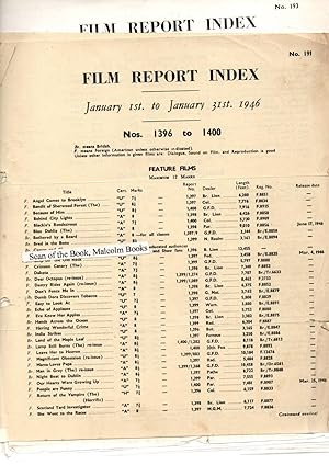 Film Report Index January 1st 1946 to November 1953, No.191  284, No. 1396  1716 unbound single...