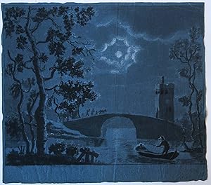 [Antique drawing/tekening] River landscape at night (rivier bij nacht met maan), ca. 1850-1900.