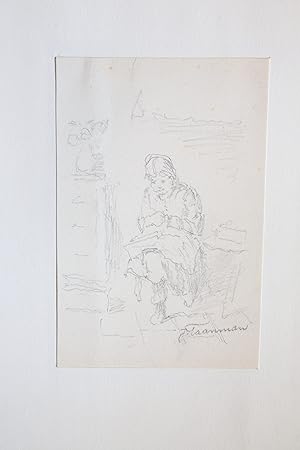 [Modern drawing] Woman seated (probably) sewing, ca. 1900, 1 p.