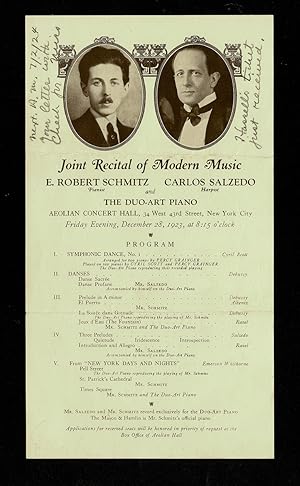 [Concert Handbill - Claude Debussy and Maurice Ravel] 1923 Joint Recital of Modern Music at the A...