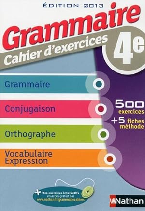 grammaire ; 4e ; cahier d'exercices (édition 2013)