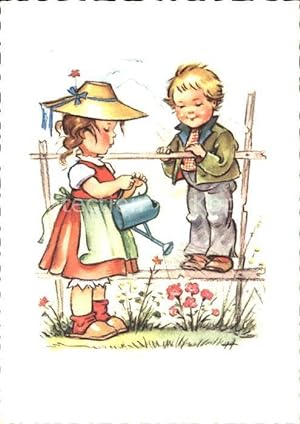 Postkarte Carte Postale Kinder Child Enfants Giesskanne Blumen Stockhausen-Karte