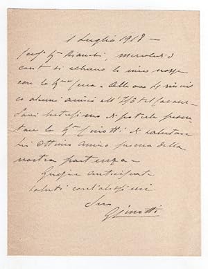 Raccolta di 5 lettere autografe firmate inviate ad Augusto Guido Bianchi.