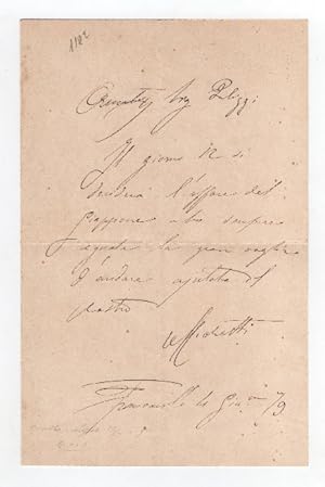 Breve lettera autografa firmata inviata al pittore Filippo Palizzi.