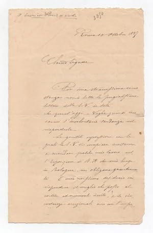Lettera autografa firmata inviata a Enrico Panzacchi