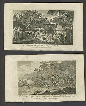 Death of Capt. Cook & Otaheite view. Copper engravings