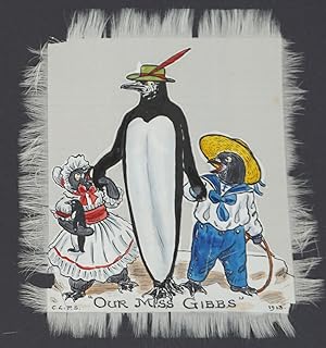 Anthropomorphic Penguins with their Children and Toys, with captions of London Stage Plays