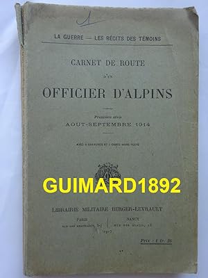 Carnet de route d'un officier d'alpins première partie août-septembre 1914