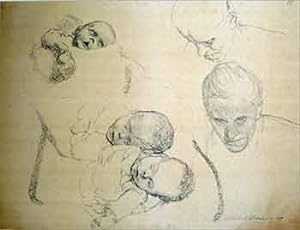 Blatt mit Kinderkoepfen, 1909 (Sheet with heads of children) (Facsimile of pencil and crayon draw...