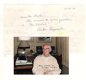 Arthur Raymond - Signed Photograph. Signed October, 1986. With accompanying short ALS. Aeronautic...