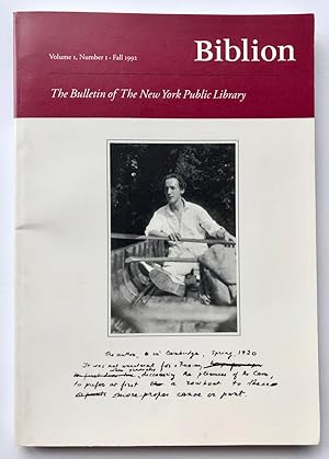 Biblion: The Bulletin of The New York Public Library, Volume 1, Number 1, Fall 1992