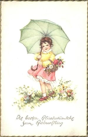 Postkarte Carte Postale 11766725 Kinder Child Enfants Maedchen Regenschirm Blumen Geburtstag Kinder