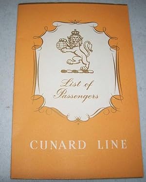 Cunard Line List of Passengers, R.M.S. Queen Elizabeth Cabin, from New York to Cherbourg and Sout...
