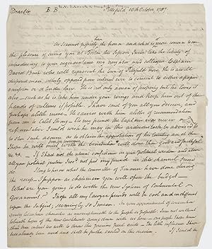 Autograph letter signed ("H V Schaak") to Theophilus Parsons, Pittsfield, 10 October 1787