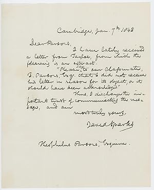 Autograph letter signed to Theophilus Parsons, Jr., Cambridge, 7 January 1843