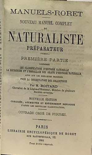 Manuels-Roret nouveau manuel complet du naturaliste préparateur - première et deuxième parties - ...