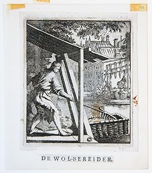 Antique print/originele prent: De Wolbereider/The Wool-Dresser.