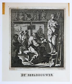 [Antique print, etching] De Beeldhouwer/The Sculptor, published 1718.
