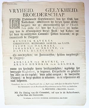 Pamphlet: Vryheid. Gelykheid. Broederschap. De Provisioneele Representanten van het Volk van Amst...