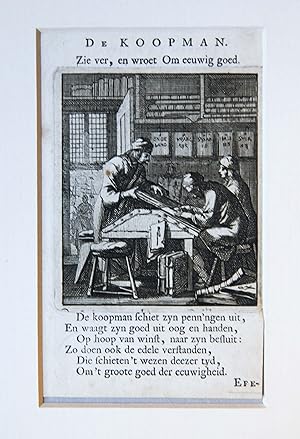Antique print/originele prent: De Koopman/The Merchant.