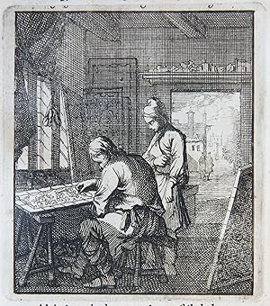 Antique print/originele prent: De Borduurder/The Embroiderer.