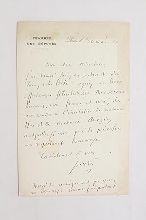 Lettre autographe signée à Arthur Huc