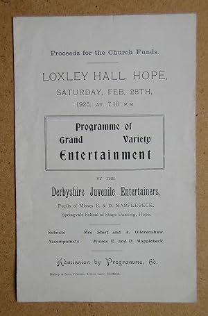Programme of Grand Variety Entertainment. Loxley Hall, Hope, Feb 28th 1925.