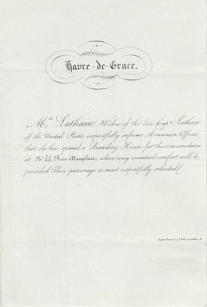 Havre de Grace. American Naval officer's widow boarding house invitation