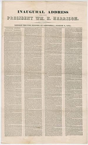 Broadside Printing of William Henry Harrisons Deadly Inaugural Address