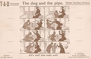 Smoking In A Train Pipe Killing A Dog Antique Black Humour Postcard
