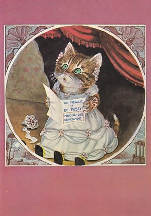 Claire De Lune Medici Cat Reading Moonlight Serenade Book Postcard