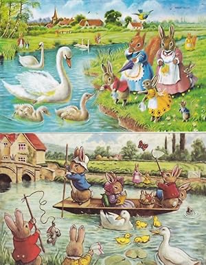 The Cygnets Fun On The River Medici Squirrels Boat 2x Postcard s