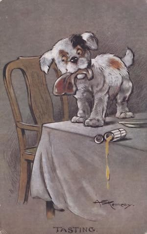 Tasting Table Dog Stealing Food Kennedy Old Comic Dogs WW1 Postcard