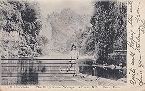 Child in Rowing Boat at Drop Scene Wanganui River Antique Postcard