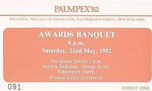 Palmpex 82 New Zealand Awards Banquet Palmerston Rare Invitation Card