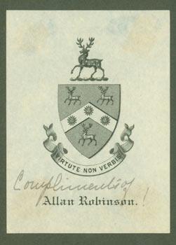 Bookplate of Allan Robinson, with MS note.