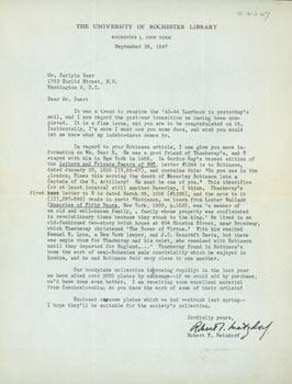 TLS Robert F. Metzdorf to Carlyle Baer, September 26, 1947.