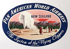 Original Vintage Luggage Label - Pan American: New Zealand
