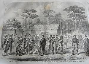 CIVIL WAR IN AMERICA, CONFEDERATE PRISONERS AT CAMP GEORGIA AT ROANOKE ISLAND IN 1862FINE ORIGINA...