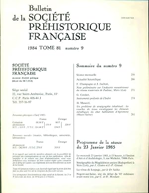 Bulletin de la société préhistorique française. Tome 81. No 9