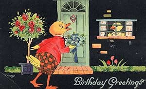 Ducks Birds On A Date Courting Antique WW2 Birthday Greetings Postcard