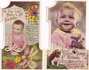 Babys First Birthday 2x Antique Teddy Bear Dog Real Photo Shaped Postcard s