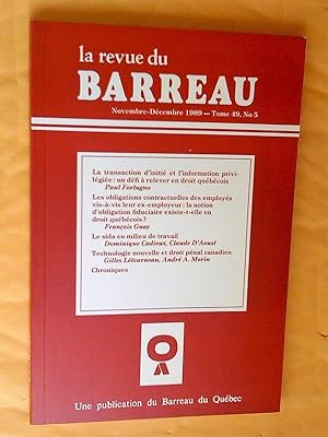 La Revue du Barreau, tome 49, no 5, novembre-décembre 1989