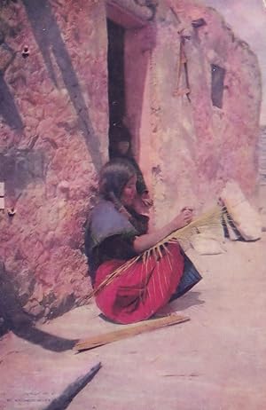 Hopi Woman Weaving Oraibi Arizona Indian Crafts Lady Old Postcard