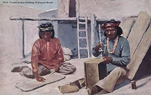 Pueblo Indian Drilling Wampun Beads Old Postcard