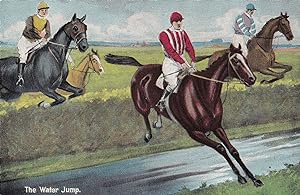 The Water Jump British Horse Race Racing Old Postcard
