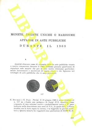 Monete, inedite uniche o rarissime, apparse in aste pubbliche durante il 1969.