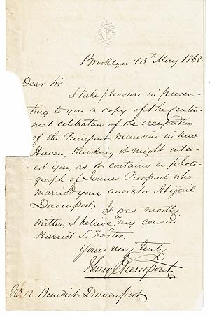 AUTOGRAPH LETTER ABOUT A CENTENNIAL CELEBRATION IN NEW HAVEN SIGNED BY BROOKLYN CITY PLANNER HENR...