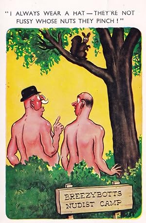 Nudist Camp Colony Old Comic Postcard