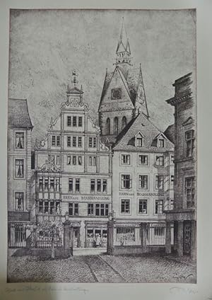 Fritz Goy: Blick vom Schlossufer auf Hahn'sche Buchhandlung. (Signierter Kunstdruck)